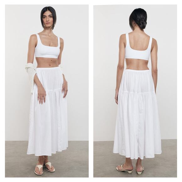 ENZA COSTA Tiered Maxi Skirt Womens XL White Cotton Full Pull On Boho Beachy NEW - Picture 4 of 16